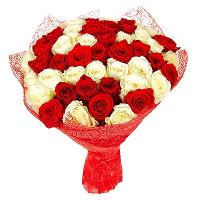 Букет из 51 розы "Красно-белые"